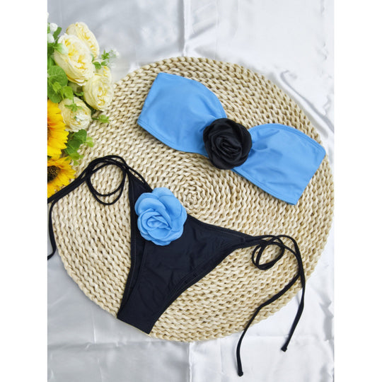 Damen Bikini mit floralem Detail und elastischen Trägern R&B