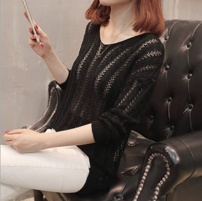 Damen Strickpullover mit elegantem V-Ausschnitt und lässigem Lochmuster R&B