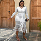 Damen Festliches Kleid mit schimmernden Fransen und elegantem Wickelausschnitt R&B
