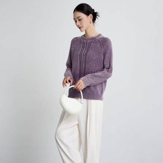Damen Grob gestrickter Pullover mit Zopfmuster und lässigem Schnitt R&B