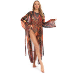 Damen eleganter transparenter Strandkimono mit floralem Design R&B