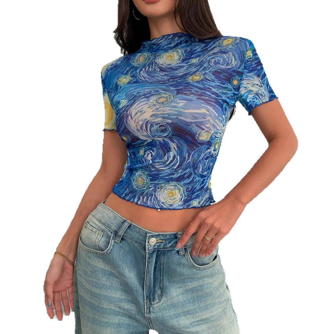 Damen kunstvoll bedrucktes Crop-Top R&B
