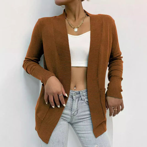 Damen gemütlicher Strickcardigan mit praktischen Taschen und offenem Schnitt R&B