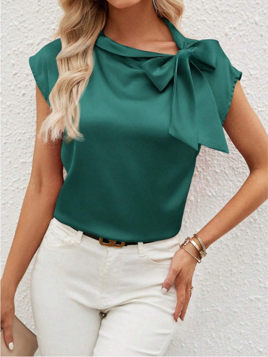 Damen elegante Bluse mit dekorativem Schleifen-Detail und schimmerndem Finish R&B