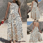Damen Maxikleid im modernen Animal-Print mit tiefem V-Ausschnitt und fließendem Saum R&B