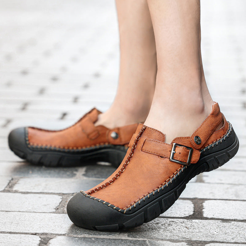 Herren Clogs aus hochwertigem Leder mit komfortablem Riemen und rutschfester Sohle R&B