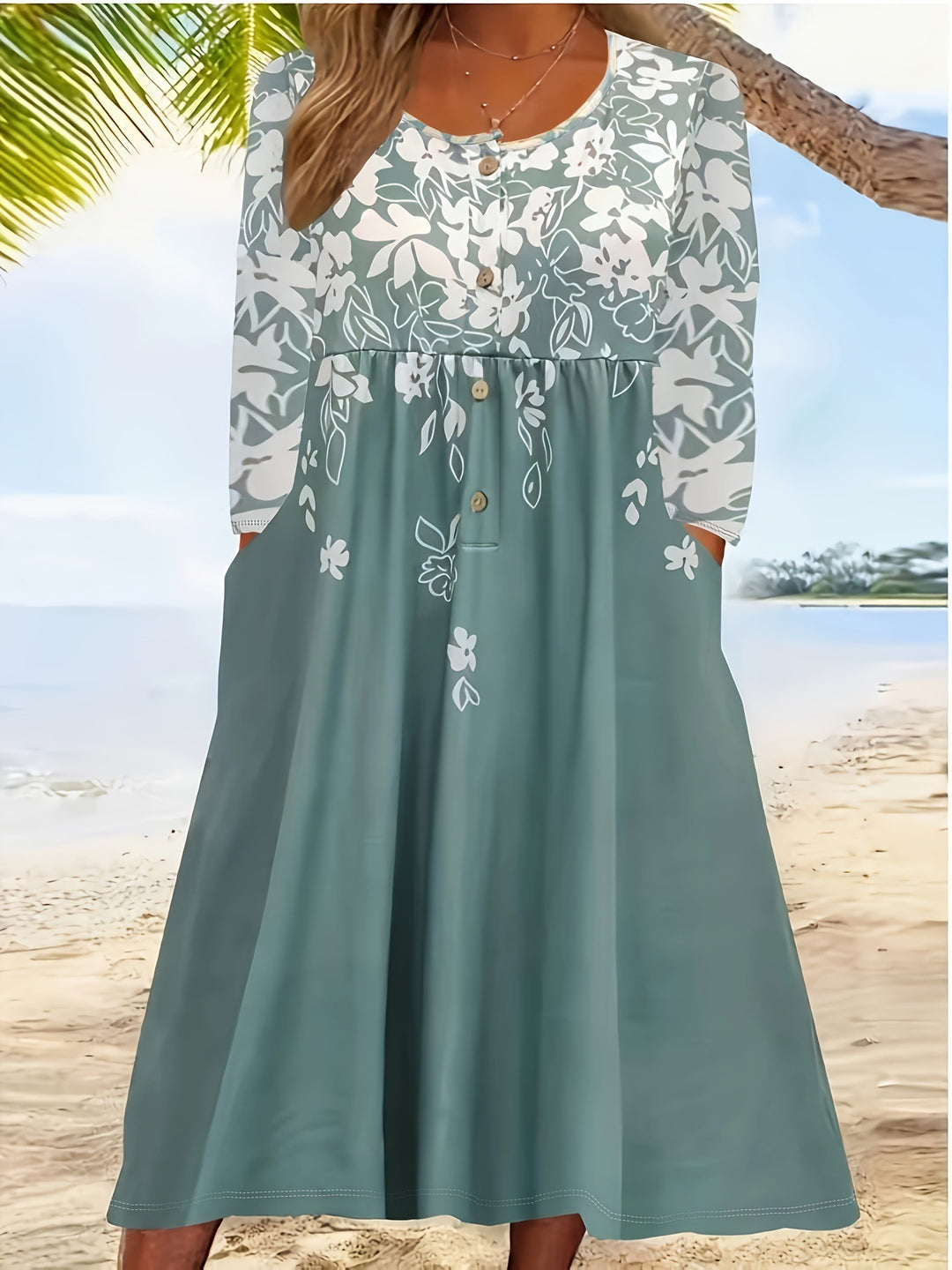 Damen Maxikleid mit floralem Design und eleganten Knopfdetails R&B