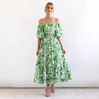 Damen Maxi Kleid mit ausgefallenem Off-Shoulder Design und voluminösen Ärmeln R&B