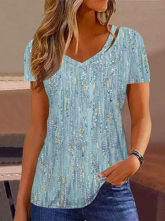 Damen V-Ausschnitt T-Shirt mit Glitzer-Detail und lockerer Passform R&B