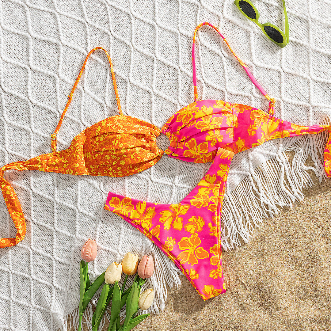 Damen Triangel-Bikini mit floralen Mustern R&B