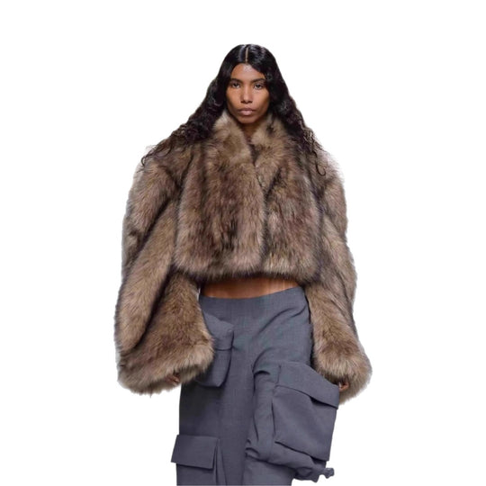 Damen luxuriöser Kunstpelz-Cropped-Bolero R&B