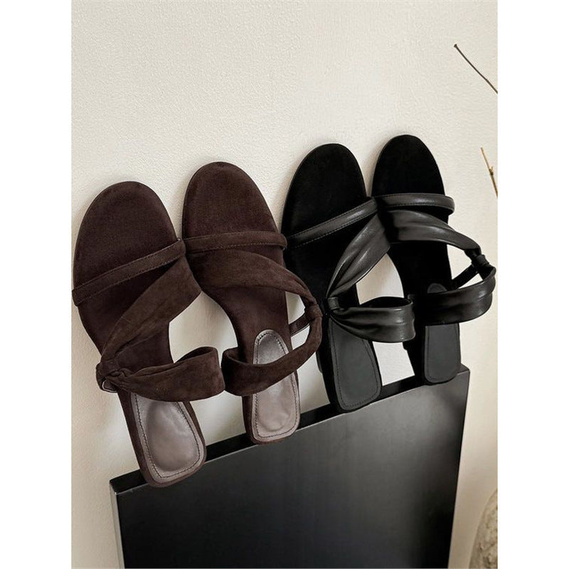 Damen elegante Sommer-Sandalen mit raffinierten Riemen und Schleifenakzent R&B