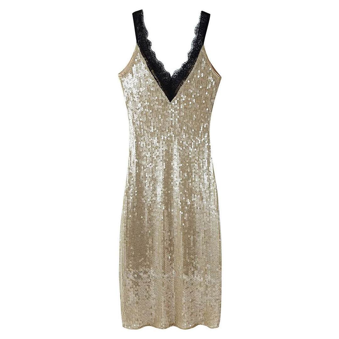 Damen glamouröses Abendkleid mit Pailletten und Spitzenverzierung R&B