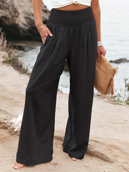 Damen weite Sommerhose mit hohem Bund und eleganten Falten R&B
