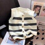 Strickjacke Damen ärmellos mit Knopfleiste und Streifen