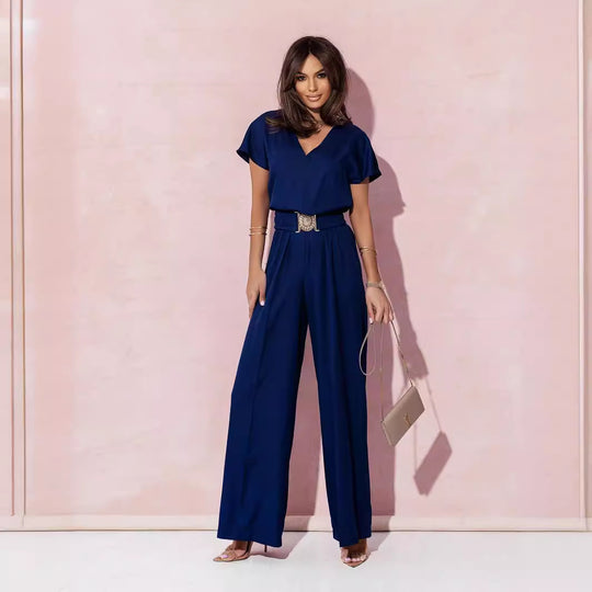 Damen Jumpsuit mit weitem Bein und trendigem Gürtel R&B