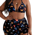 Damen Bikiniset mit modischen Shorts und buntem Schmetterlingsdesign R&B