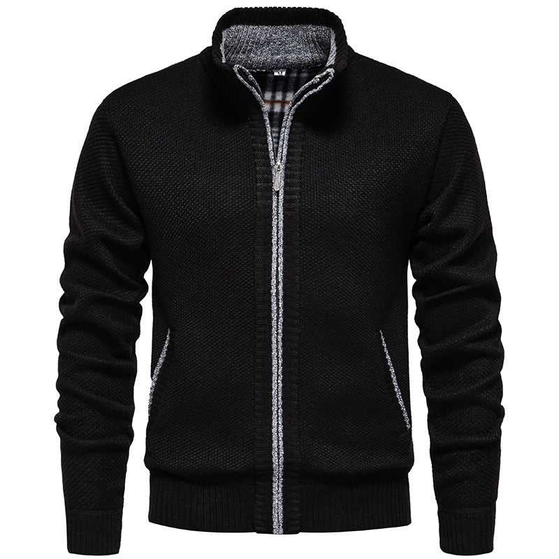 Herren stylischer Strickjacke mit hohem Kragen und praktischen Taschen R&B