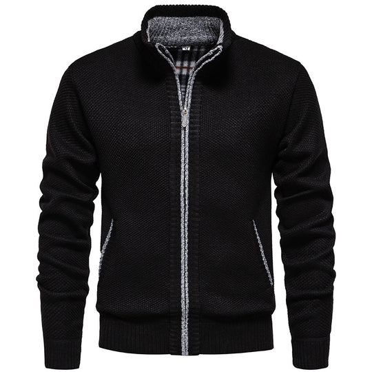 Herren stylischer Strickjacke mit hohem Kragen und praktischen Taschen R&B