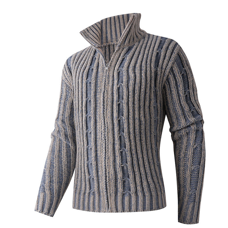Herren modische Strickjacke mit hochabschließendem Reißverschluss und einzigartigem Muster R&B
