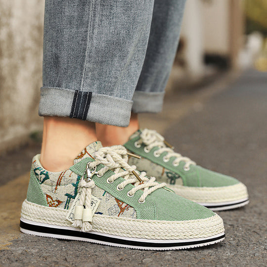 Damen modische Sneakers mit trendigem Textil-Obermaterial und geflochtener Sohle R&B