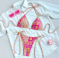 Damen Triangel-Bikini mit verspieltem Blumendesign und unterschiedlichen Bindungsträgern