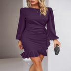 Damen elegantes und figurbetontes Cocktailkleid mit Puffärmeln R&B