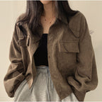 Damen Herrenjacke im weichen Cord-Design mit praktischen Taschen und trendigen Puffärmeln