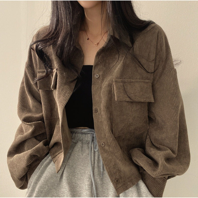 Damen Herrenjacke im weichen Cord-Design mit praktischen Taschen und trendigen Puffärmeln