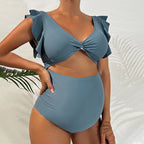 Damen Badeanzug Set mit raffiniertem Knotendesign und modischen Rüschendetails R&B
