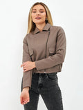 Damen cropped Kunstlederjacke mit praktischen Taschen und modernem Schnitt R&B