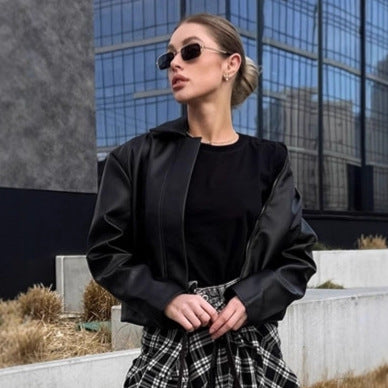 Damen Kunstlederjacke mit schlichter Schnittführung und dekorativem Kragen R&B