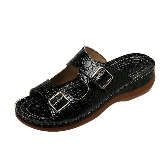 Damen modische Riemchen-Pantoletten mit eleganten Schnallen R&B