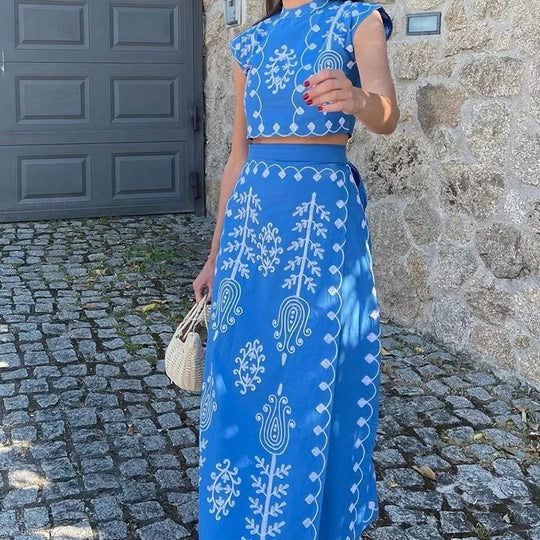 Damen Zweiteiliges Set mit floraler Stickerei und bequemer Bundlösung R&B