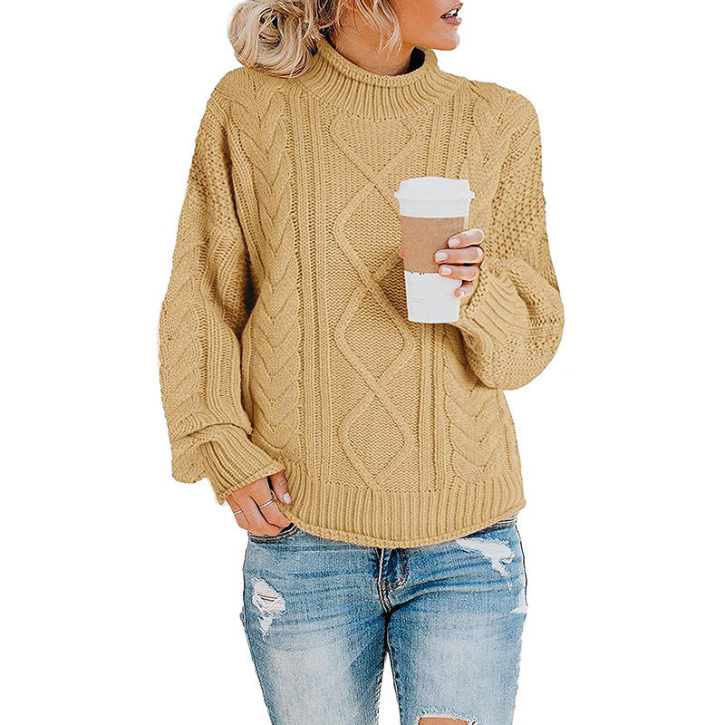 Damen Grobstrickpullover mit hohem Kragen und Bündchen R&B
