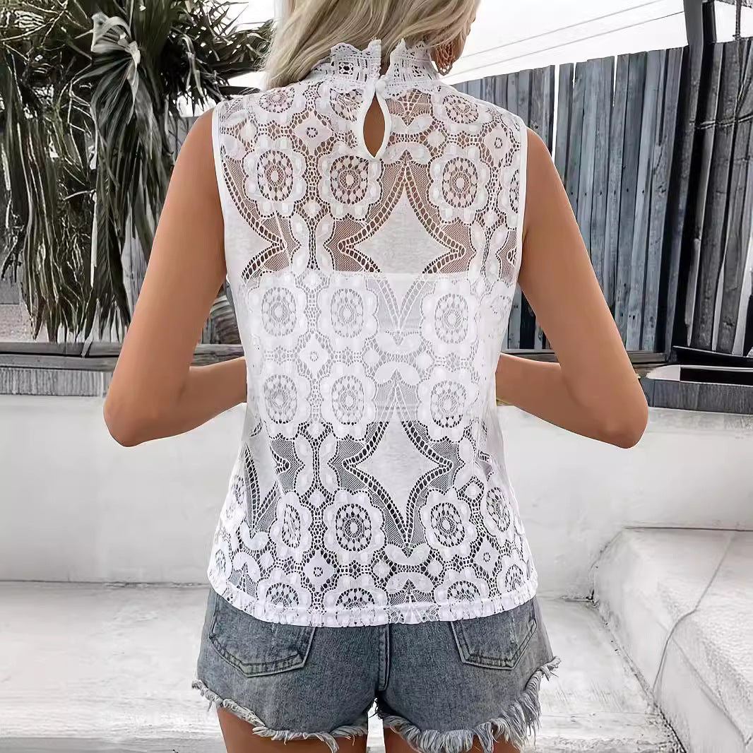 Damen Spitzenbluse mit hochgeschlossenem Kragen und romantischen Details R&B