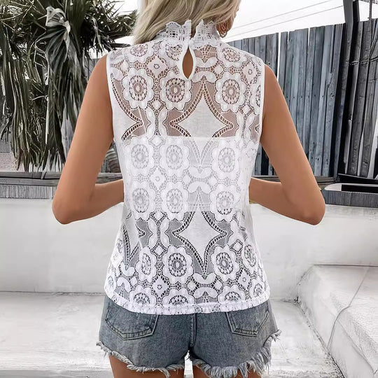 Damen Spitzenbluse mit hochgeschlossenem Kragen und romantischen Details R&B