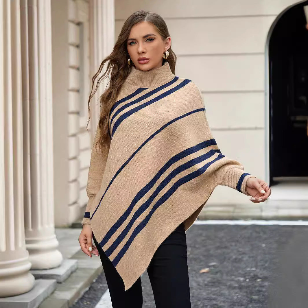 Damen Poncho mit modernen Streifen R&B