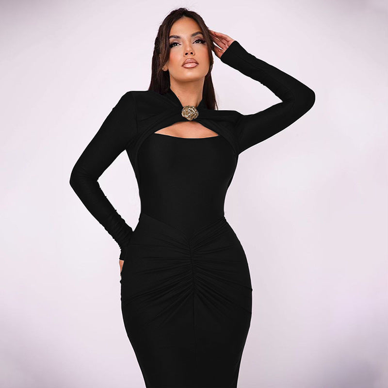 Damen Schulterfreies Kleid mit Raffungen und langem Arm R&B