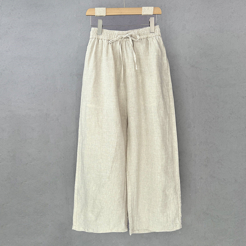 Damen lockere Leinenhose mit elastischem Bund und seitlichen Eingrifftaschen R&B