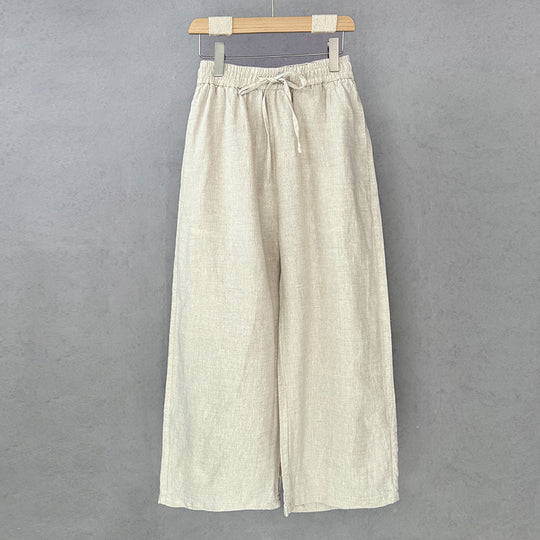Damen lockere Leinenhose mit elastischem Bund und seitlichen Eingrifftaschen R&B
