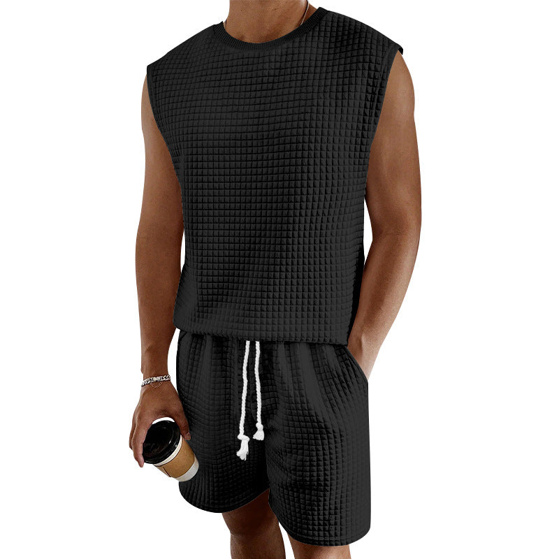 Herren Sportliches kurzärmeliges Set mit strukturiertem Design und elastischem Bund R&B