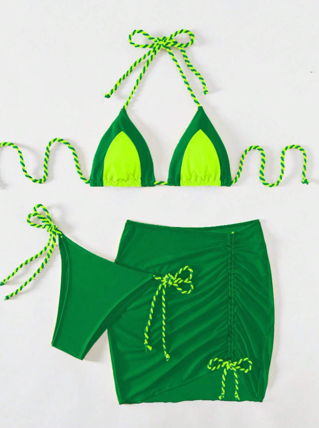 Damen Triangel-Bikini mit Wickelrock und Bänder R&B