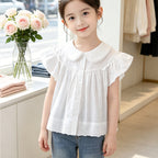 Mädchen elegante Bluse mit Spitzenkragen und Rüschendetails R&B