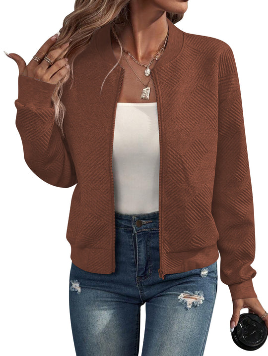 Damen lässige Bomberjacke mit feinem Strukturdesign und praktischen Taschen R&B