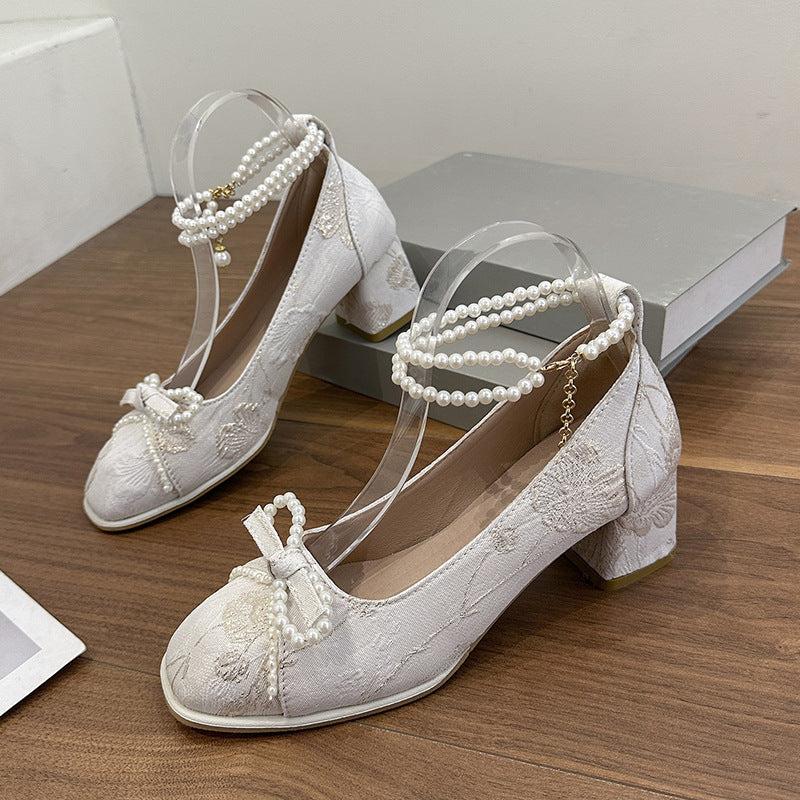 Damen elegante Absatzschuhe mit Perlen-Details R&B