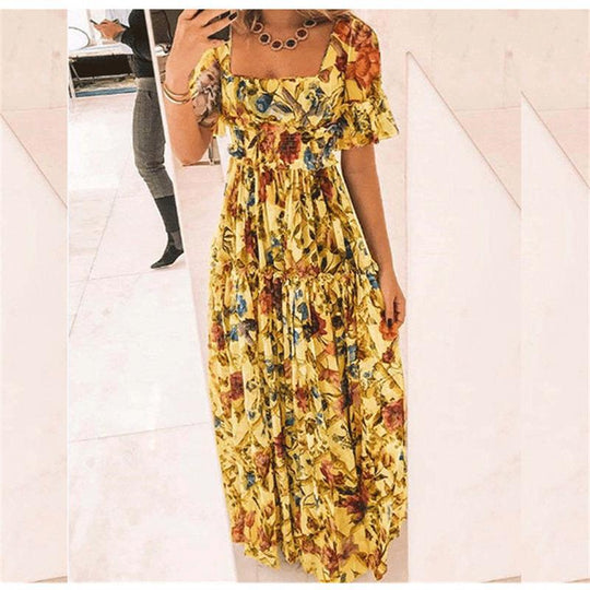 Damen Maxikleid mit floralem Muster und ausgestellten Ärmeln R&B