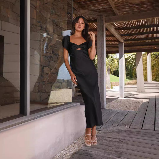 Damen Maxikleid mit raffiniertem Cut-Out-Detail und voluminösen Ärmeln R&B