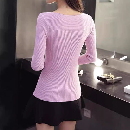 Damen Elegantes Rippstrickoberteil mit weitem Rundhalsausschnitt R&B