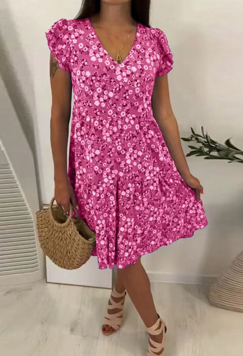 Damen nan V-Ausschnitt-Stufenkleid mit Puffärmeln und taillierter Unterbrustnaht R&B
